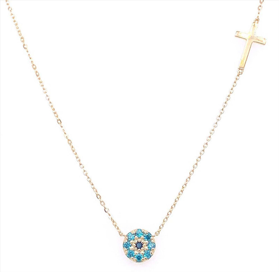 9k YG CZ Circle & Cross Pendant with Oval Link Chain 45cm with O-Ring at 42cm