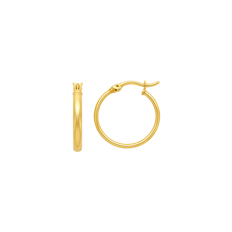 9k YG Round Half Round Hoops 15mm 3mm Wide