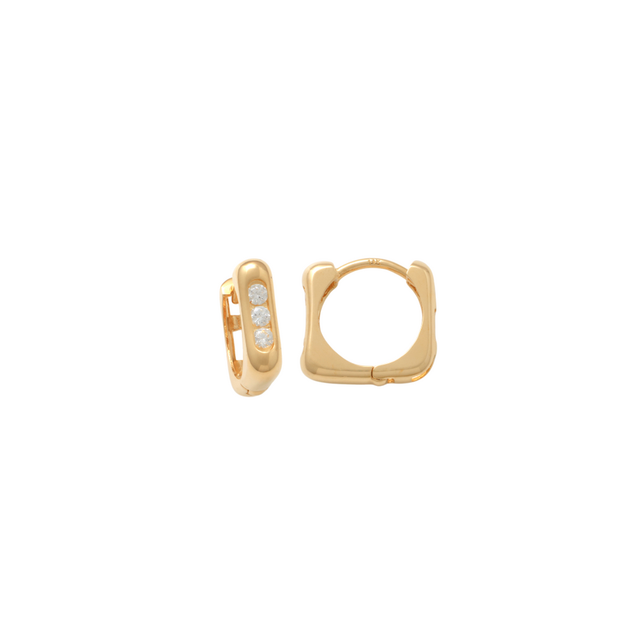 9k YG CZ Square Huggie Earring. 10mm