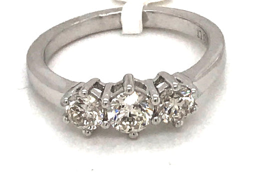 18k All WG 3 Diamond Trilogy Ring Set in WG setting with 6 claws 3D=1.00ctColor: G- H  Clarity:  SI - SI3 Size Q..