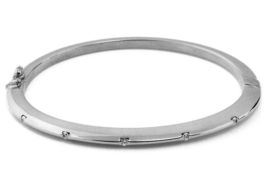 9k WG Italian Hollow Hinge Bangle Knife Edge Design with CZ's