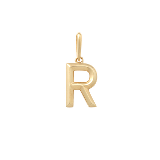 9k YG Block Letter R Pendant. 10.9mm
