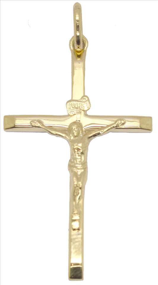 9k YG Italian Squared edge Crucifixion Pendant 31mm x 20mm