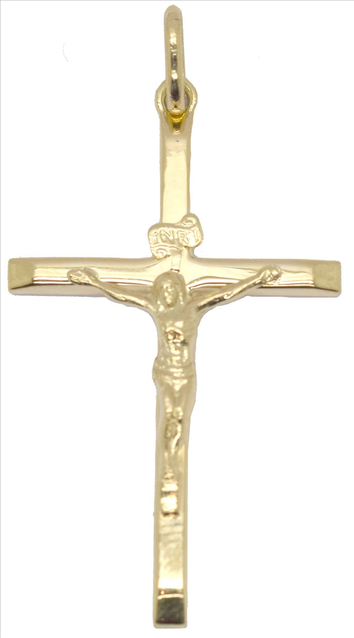 9k YG Italian Squared edge Crucifixion Pendant 31mm x 20mm