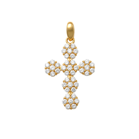 9k YG CZ Flower Cross 20x15mm