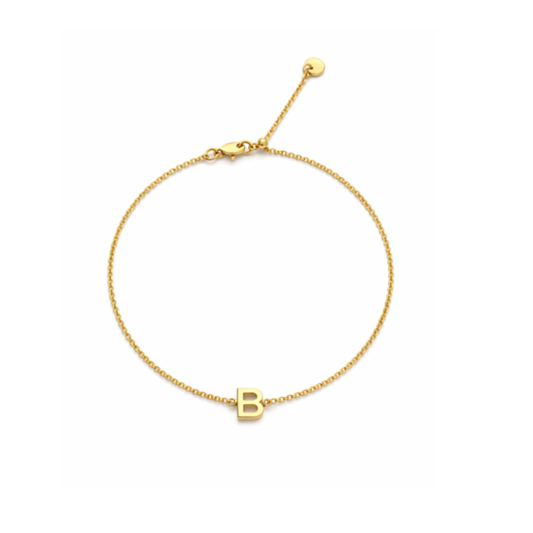 9k YG Diamond Cut Trace Chain 1.1mm Wide with Letter B (6.5x4.5mm) 19cm with Adjustable Finding