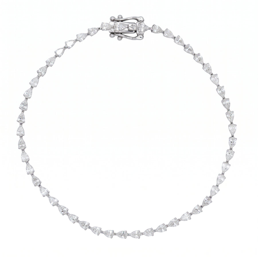 New_9k WG Pear Lab Diamond Tennis Bracelet 3-Claw Set 49D=2.42ct, 2.5mm wide 18cm. Approx. 4.38g