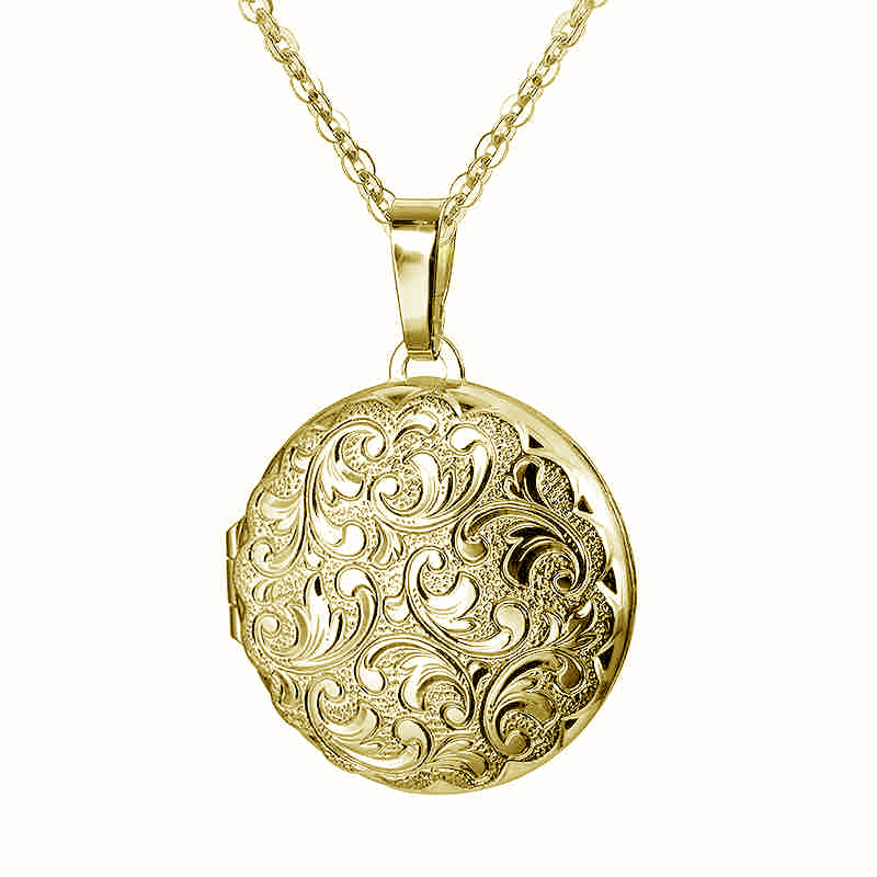 9k YG Engraved Round Locket 22mm