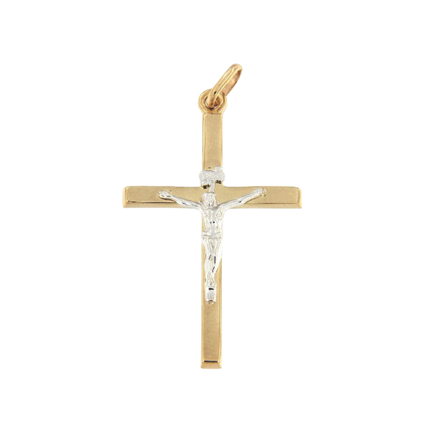 9k 2T Italian Squared edge Crucifixion Pendant 34mm x 22mm