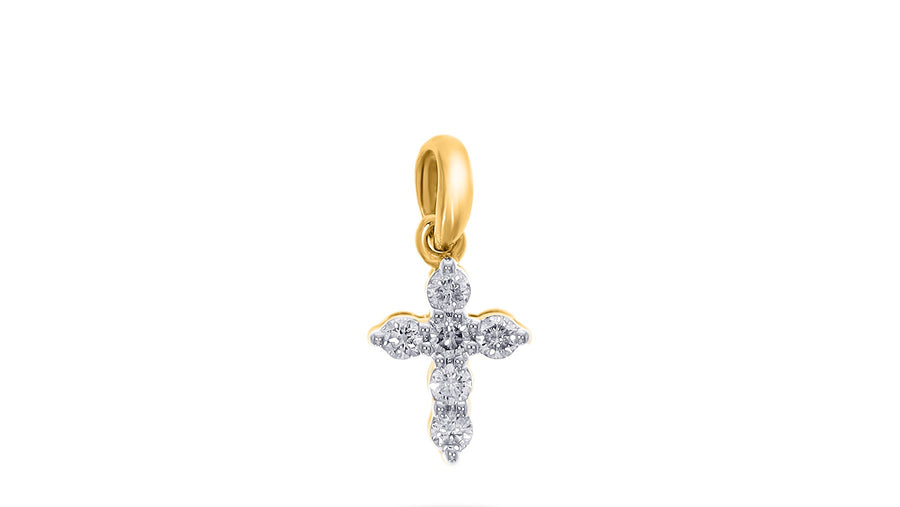 9k YG Diamond Cross Pendant, 6D=0.07ct. Meas 8x5mm
