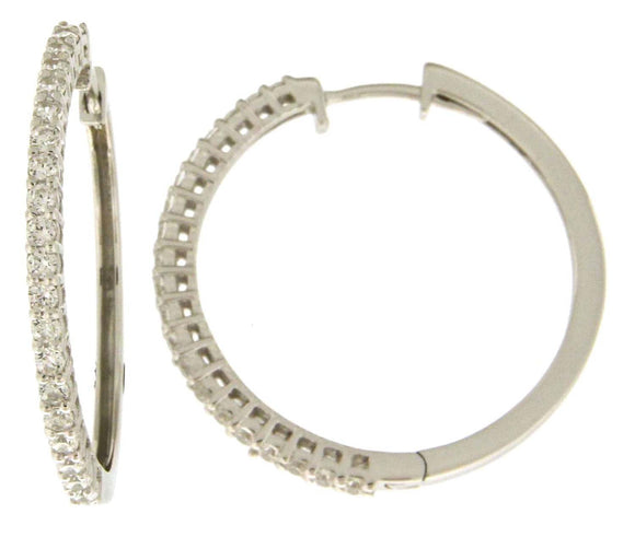9k WG Diamond Round Huggie Earrings 40D=0.70ct 1.7mm Wide