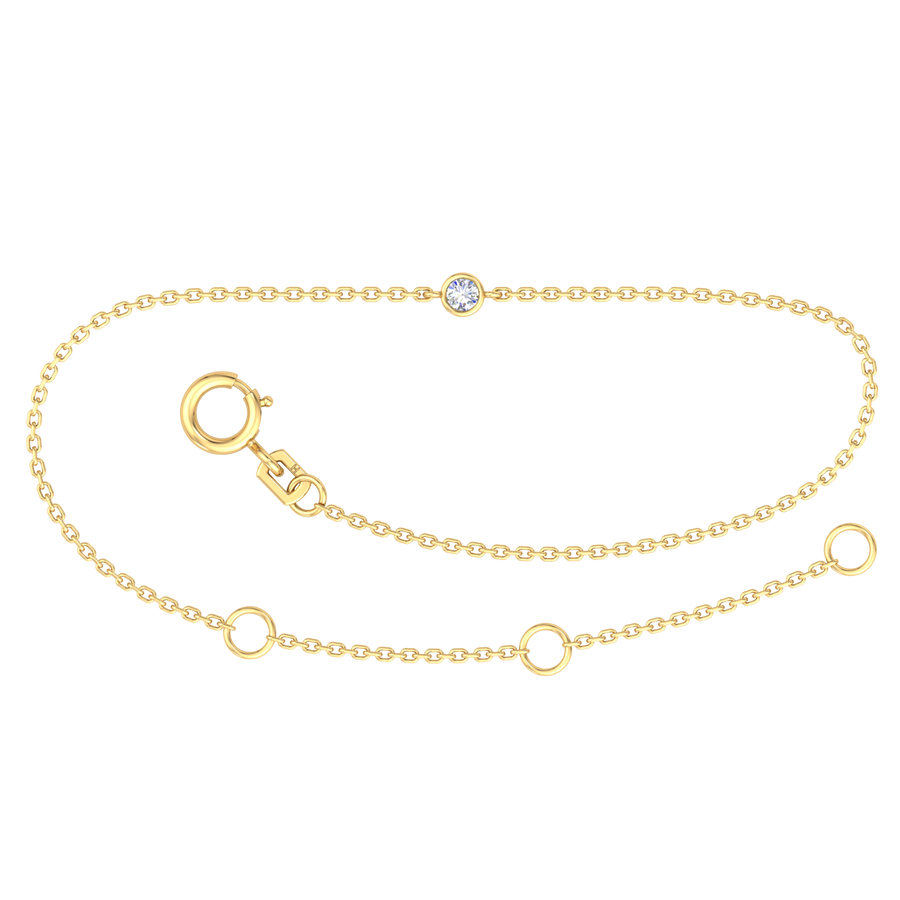 9k YG Solid Oval Link Diamond Chain 1.4mm Wide 45cm. Bezel Set with 1D= 0.05ct, O-Rings at 42cm