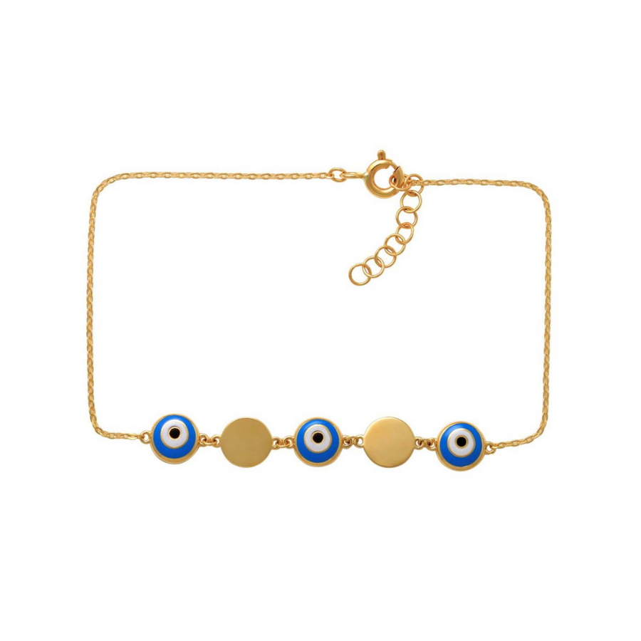 9k YG Enamel Eye and Disc Oval Link Bracelet 19cm incl. 2cm adjustable links