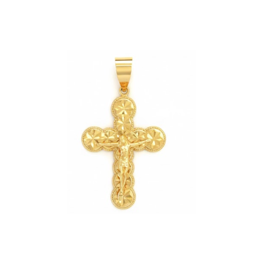 9K YG Faceted-Circles Crucifix 25x19mm