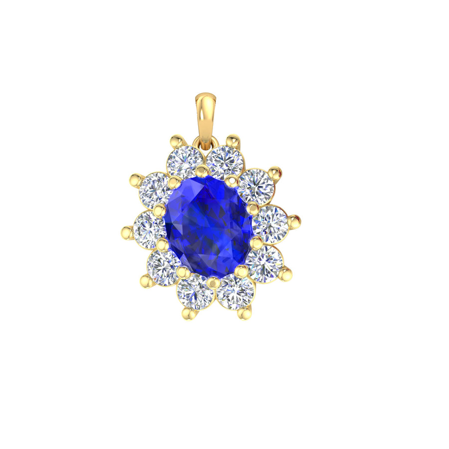 9k 2T Diamond & Natural Clarity Enhanced Sapphire Pendant 14D = 0.50ct & 1Sapp (6x8mm)=Approx 1.30ct. Claw Set . Meas. 13mm x 11.5mm
