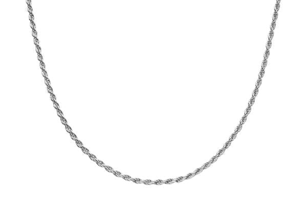 9k WG Italian Solid Diamond-Cut Rope Chain 1.2mm wide, 60cm. Approx 3.1g