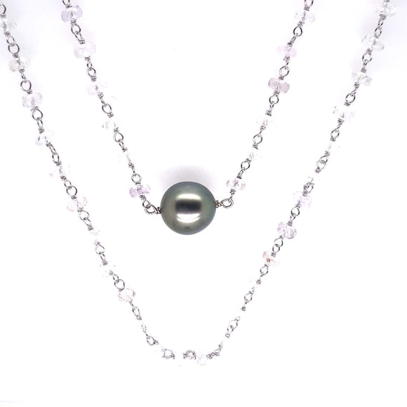 Sapphire and Grey Tahitian Pearl Necklace