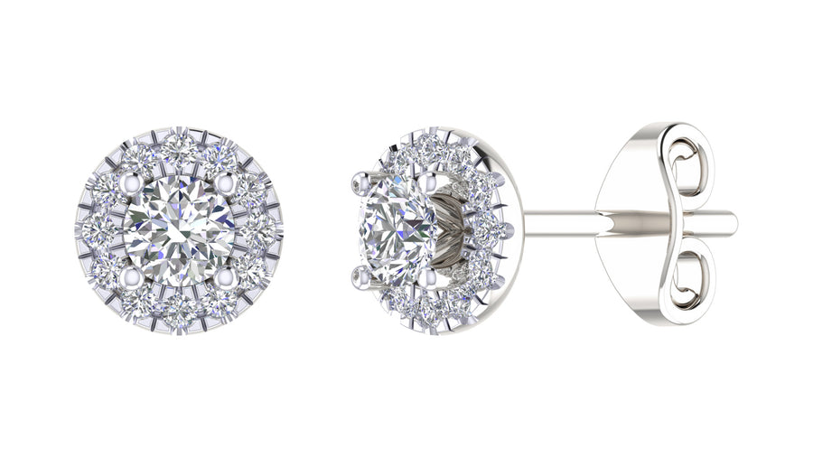 18k White Gold Diamond Halo Studs set with 2D=0.30ct & 24D=0.16ct