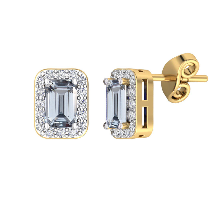 9k 2T Diamond & Aquamarine Stud Earrings 32D=0.16ct. 2 Aquamarines (5x3mm)=Approx 0.55ct Claw Set. Meas. 7x5.5mm