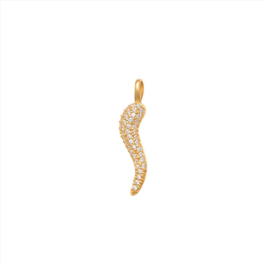 9k YG CZ Pave-Set Corno Horn Pendant 17x5mm