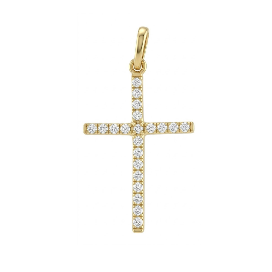 9k YG Solid CZ Cross Pendant with 21 CZs, 21mm x 13mm