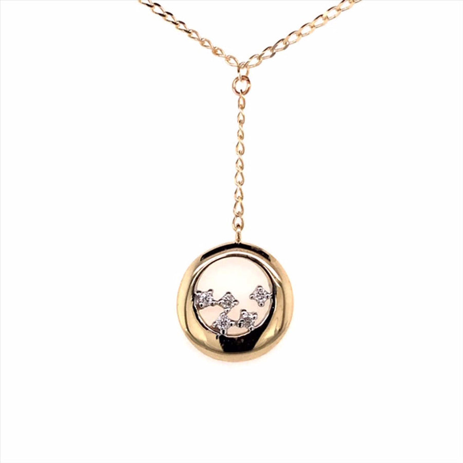 9k YG Circle Diamond Pendant 5D=0.05ct with Oval Link Chain 45cm O-Ring at 43cm & 44cm 1mm Wide . Meas. 11mm