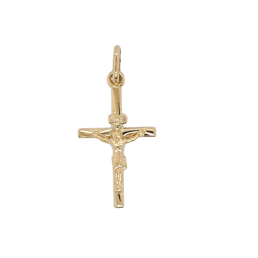 9k YG Italian Squared Edge Crucifixion Pendant 21mm x 13mm