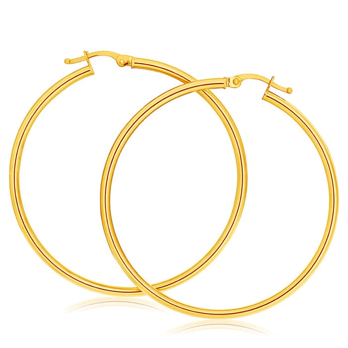 18k YG Round Hoop Earrings 10mm Diameter. Round Tube 1.8mm Wide