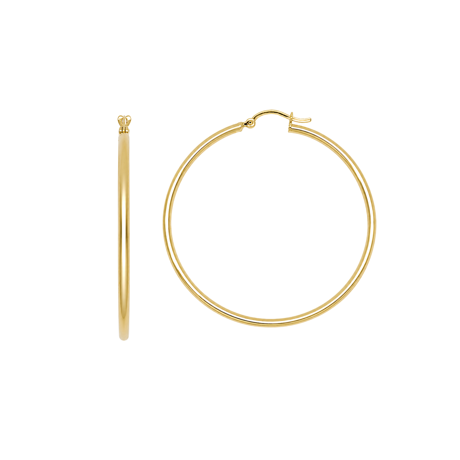 9k YG Round Hoop Earrings 50mm Diameter. Round Tube 2mm Wide