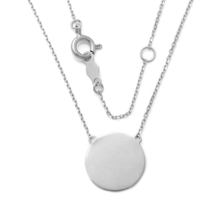 9k WG 13mm Circle Pendant with Oval Link Chain 45cm O-Ring at 42cm