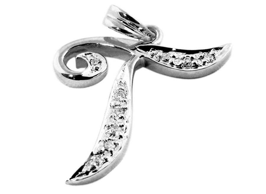9k WG Diamond Script Letter Pendant T with 8D=0.03ct. 15mm