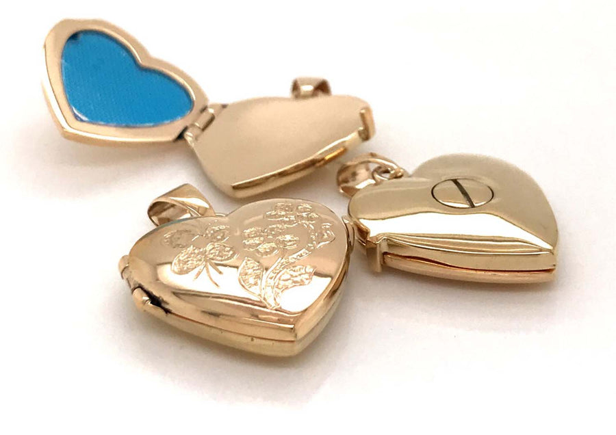 9k Yellow Gold Italian Engraved Heart Memorial Locket  20mm