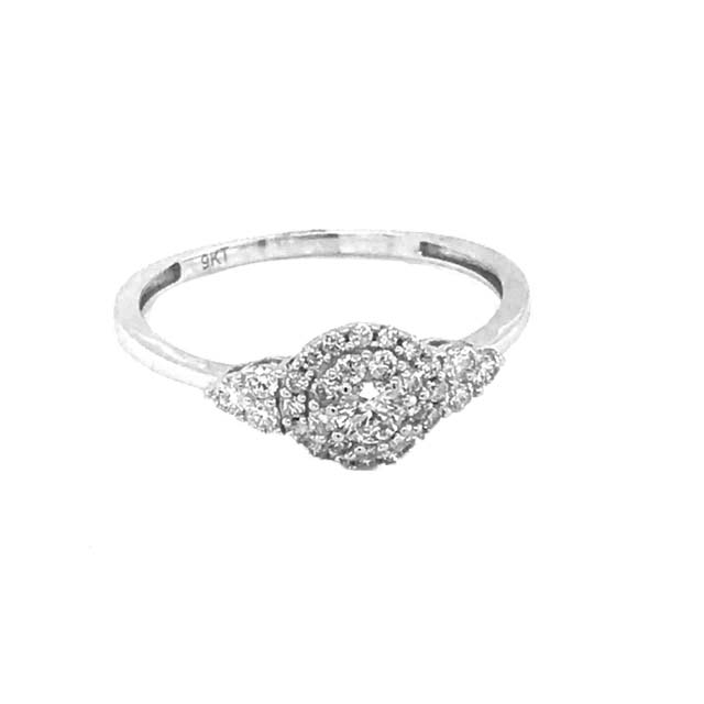 9k WG Diamond Dress Ring 1D=0.15ct & 31D=0.37ct, Size Q"