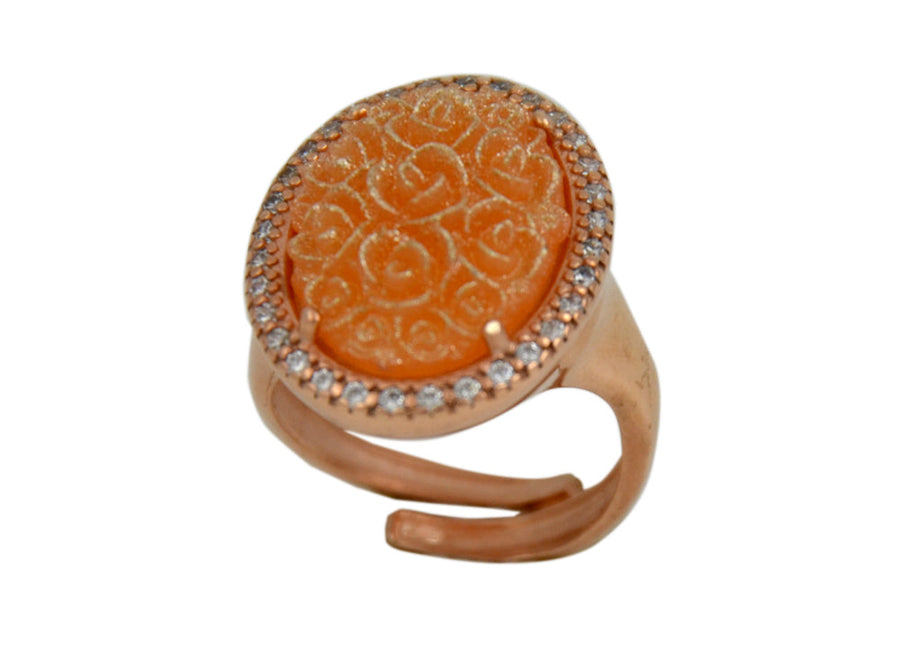 925 Italian Fancy Oval  CZ's Adjustable Ring  Peach  22mmx18mm.