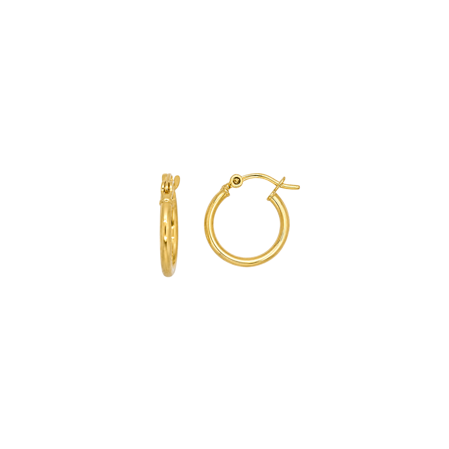 9k YG Round Hoop Earrings 10mm Diameter. Round Tube 1.8mm Wide
