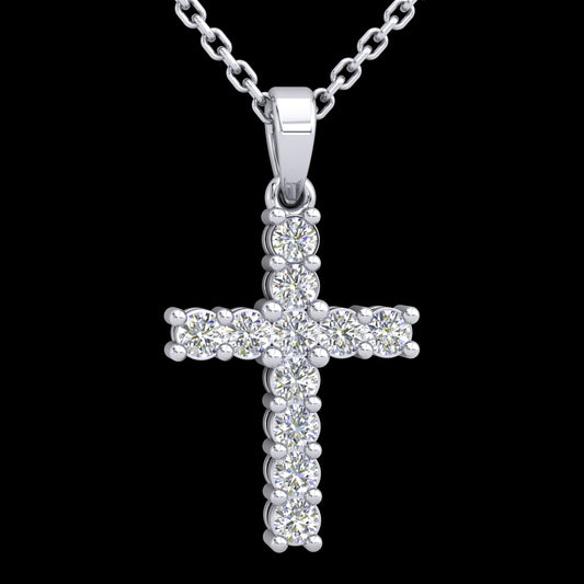 18k WG Diamond Cross Pendant 11D=0.55ct Claw Set