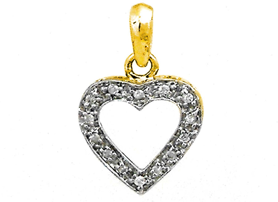 9k YG Diamond Heart Pendant 14D=0.07ct Grain Set . Meas. 13mm x 12mm