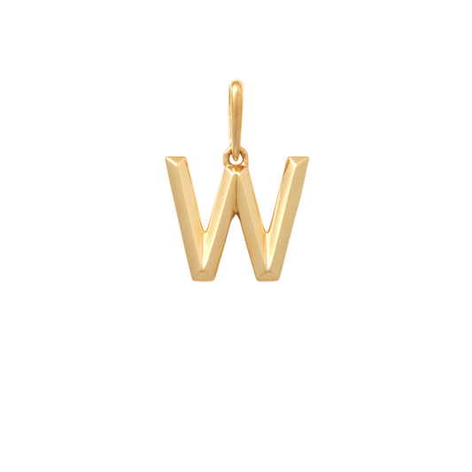 9k YG Block Letter W Pendant. 10.9mm
