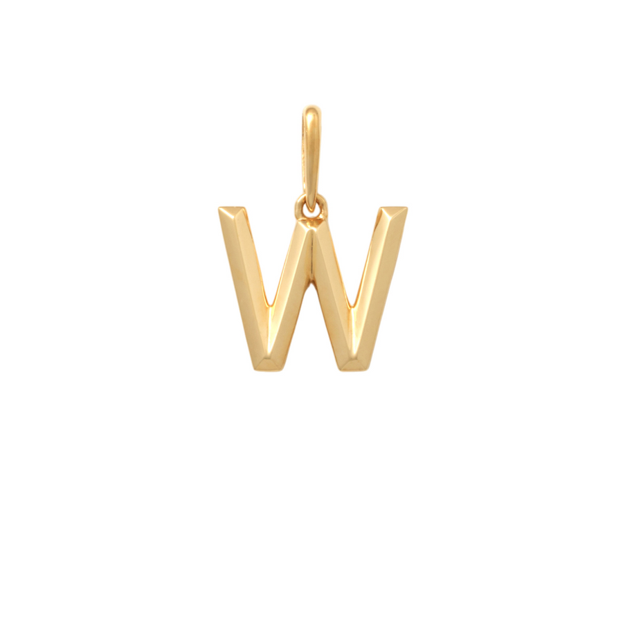 9k YG Block Letter W Pendant. 10.9mm