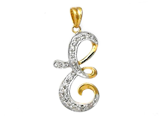 9k YG Diamond Script Letter Pendant E with 11D = 0.05ct 15mm