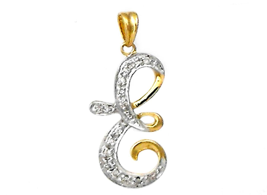 9k YG Diamond Script Letter Pendant E with 11D = 0.05ct 15mm