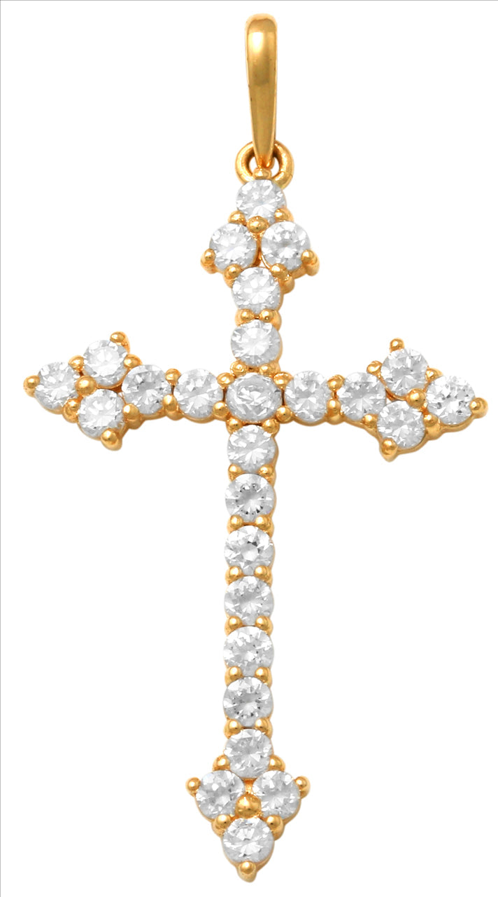 18k YG Solid CZ Cross Pendant 25x16mm