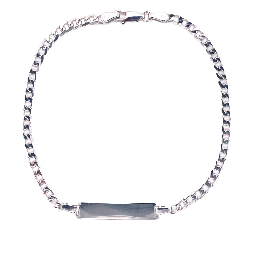 9k WG Italian Solid Flat Curb ID Bracelet 3.4mm wide 21cm . Approx 4.6g
