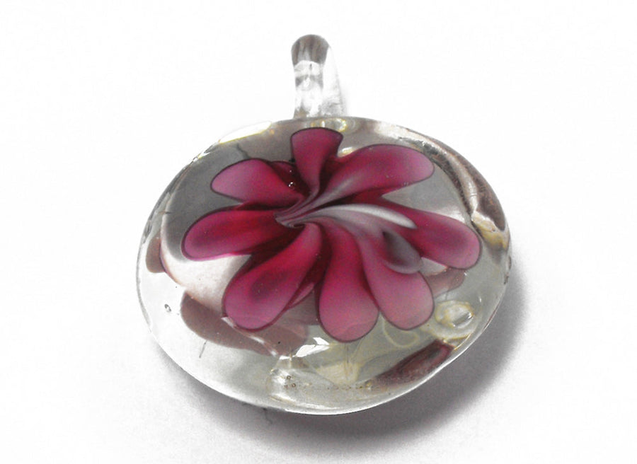 Glass Pnd Round Pink Flower in Centre Design.