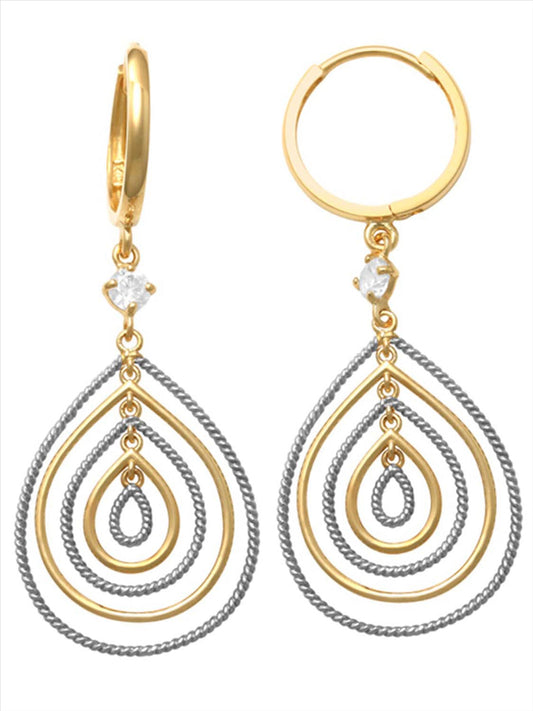 9k 2T CZ Round Huggie Earrings 10mm Diameter, with Tear Drop. 1.7mm Wide