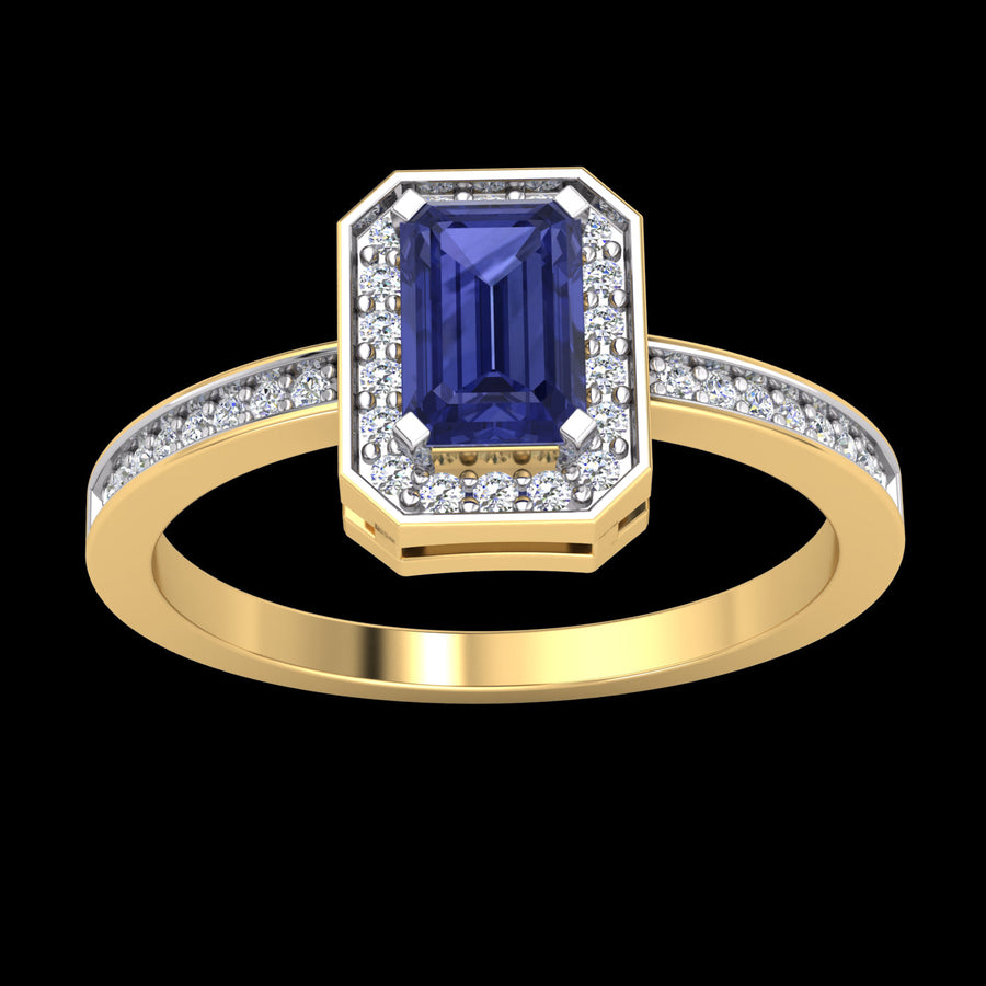9k 2T Diamond & Tanzanite Ring with 36D=0.18ct & 1Tanz(6x4mm)=approx 0.60 ct claw set. Meas. 9x7mm. Size M