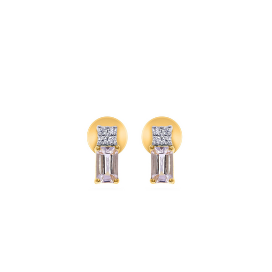 9k YG Diamond and Emerald Cut Morganite Studs with Screw Back Findings, 8D = 0.06ct, 2 5x3mm MRG = 0.50ct