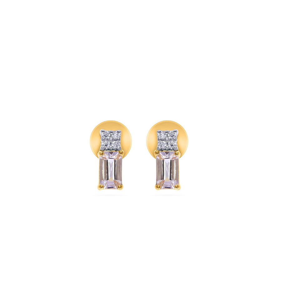 9k YG Diamond and Emerald Cut Morganite Studs with Screw Back Findings, 8D = 0.06ct, 2 5x3mm MRG = 0.50ct