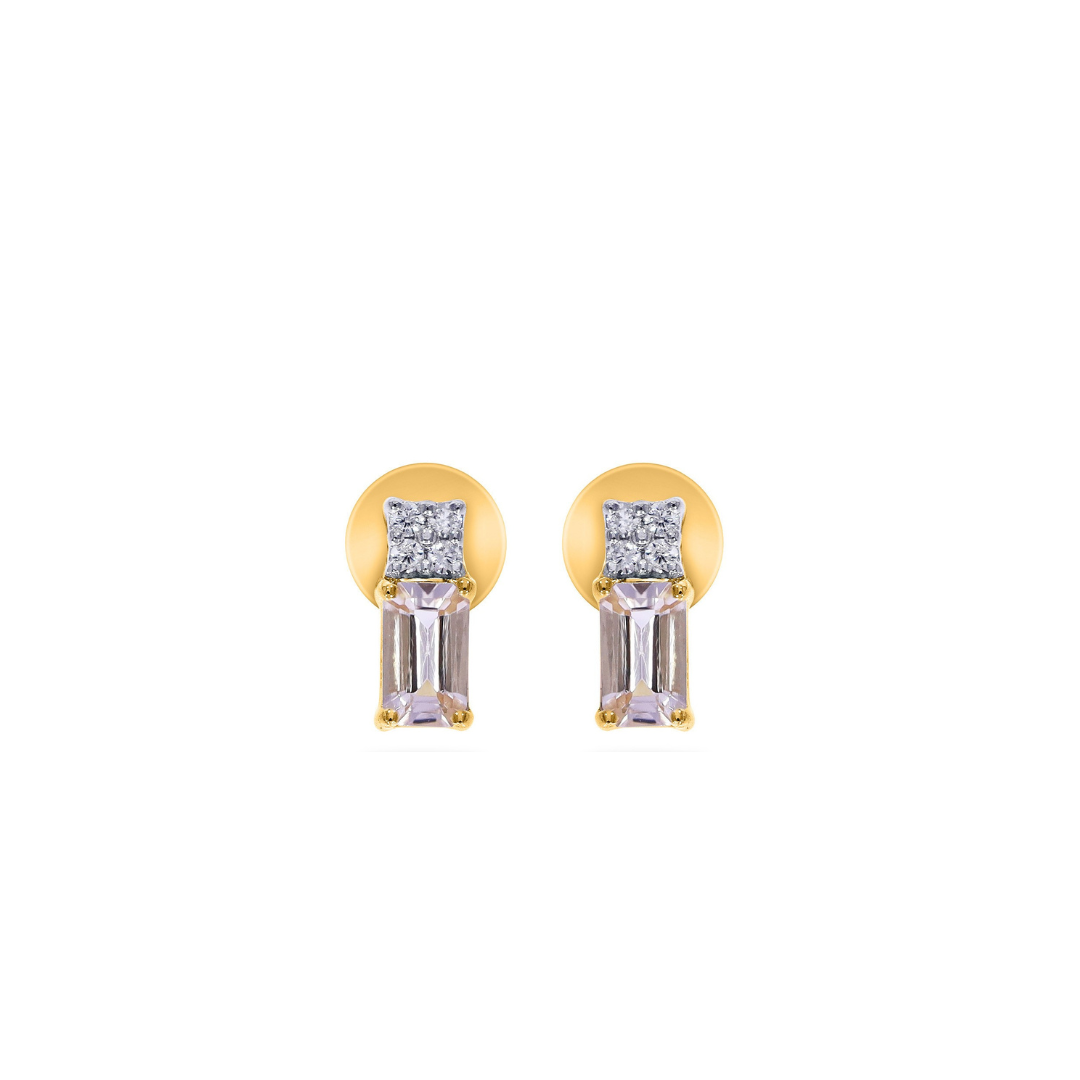 9k Diamond and Emerald Cut Morganite Studs with Screw Back Findings