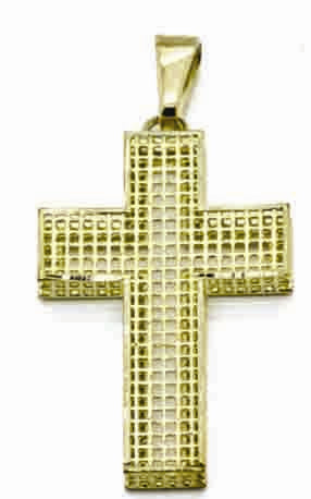 9k YG Italian Solid Mesh/Net Cross Pnd 30mm x 20mm